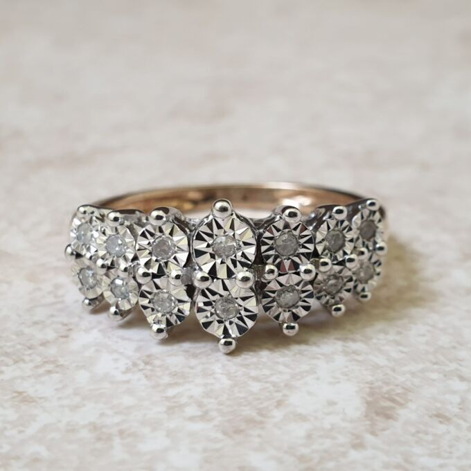 Two Row Diamond Set Ring in 9ct Gold, a UK L 1/2 or a US 6 1/4