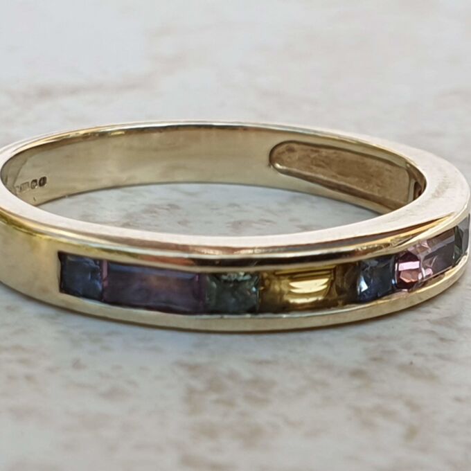 Multi Coloured Sapphire Stacking Band in 9ct Gold.