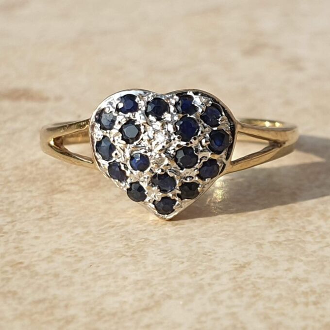 Sapphire Adorned Heart Ring in 9ct Gold.