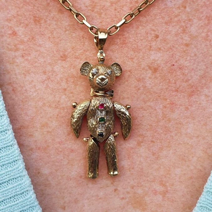 Articulated Teddy Bear Pendant in 9ct Gold