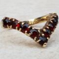 Gorgeous Garnet Chevron Wishbone Ring in 9ct Gold, a UK L 1/2 or a US 6 1/4.