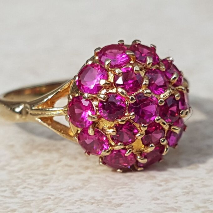 Sale – Synthetic Pink Ruby Sapphire Cluster 9ct Gold Ring, a UK N or a US 7.