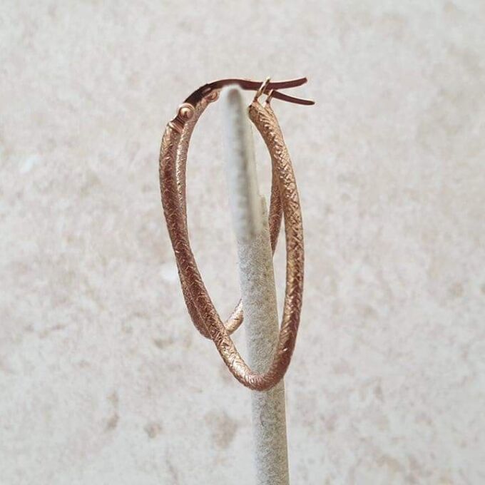 Textured Curved Oval Hoop Earrings in 9ct Rose Gold