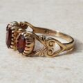 Sale – Three Stone Ornate Garnet 9ct Gold Ring, a UK M or a US 6 1/2.