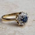 Sapphire and Diamond Daisy Ring in 18ct Gold,  a UK J or a US 5.