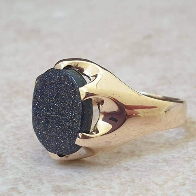 Blue Goldstone Signet Ring in 9ct Gold.