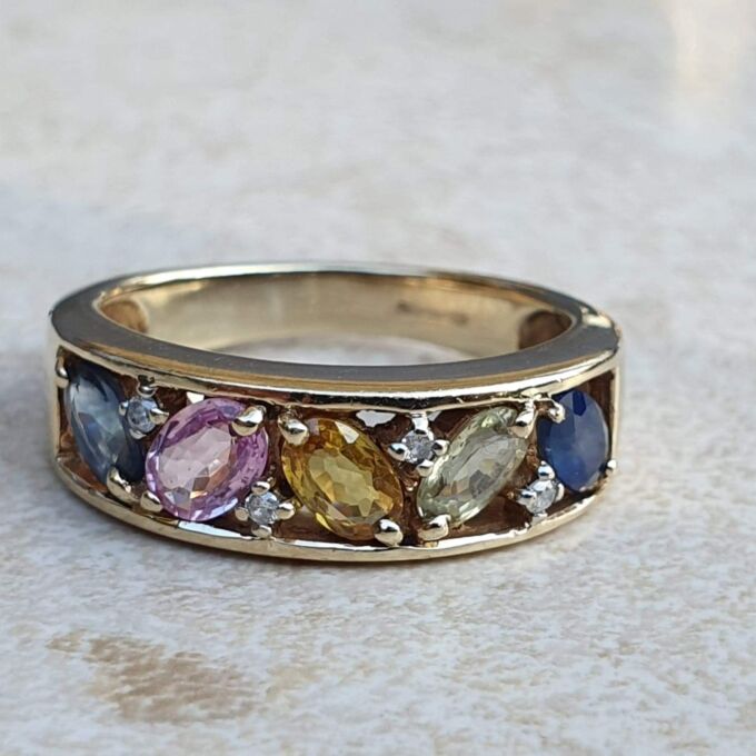 Multi Sapphire Ring in 9ct Gold, a UK M 1/2 or a US 6 3/4 - Gems Afire ...