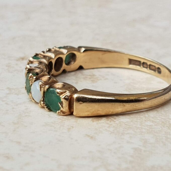 Opal and Green Stone Stacking Band in 9ct Gold, a UK N 1/2 or a US 7 1/4.