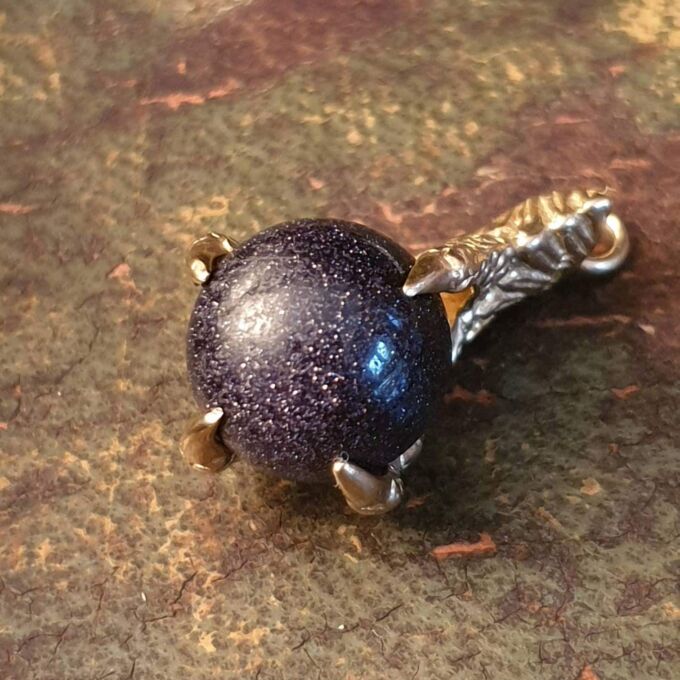 Goldstone Ball Eagle Talon Pendant in 9ct Gold