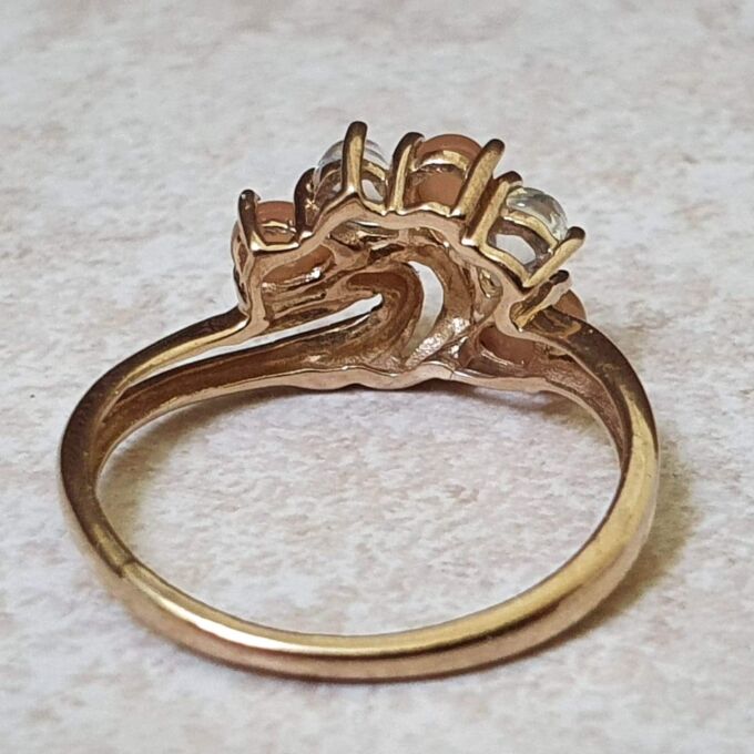 Rainbow and Peach Moonstone Ring in 9ct Gold.