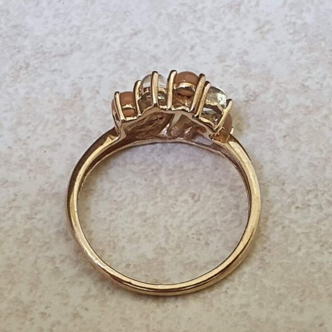 Rainbow and Peach Moonstone Ring in 9ct Gold.