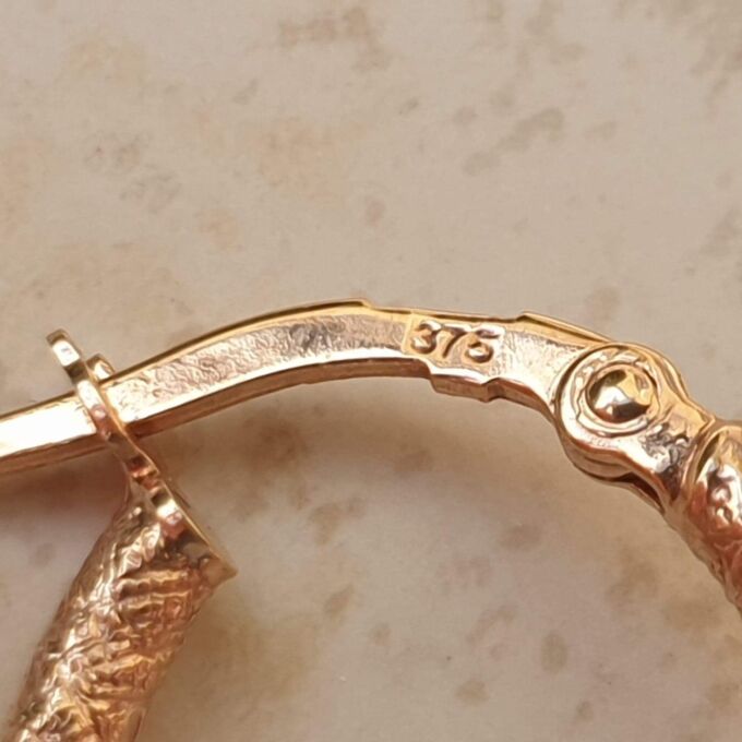 Textured Curved Oval Hoop Earrings in 9ct Rose Gold