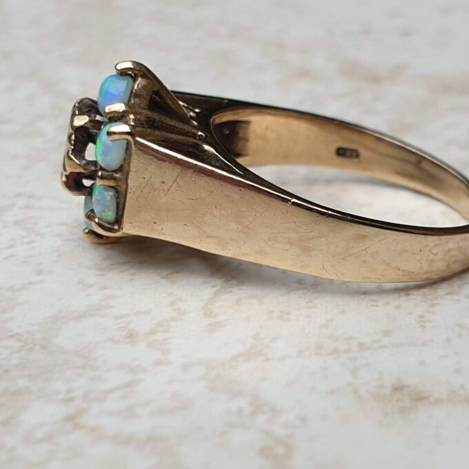 Opal and Diamond Cluster Ring in 9ct Yellow Gold, a UK M or a US 6 1/4.