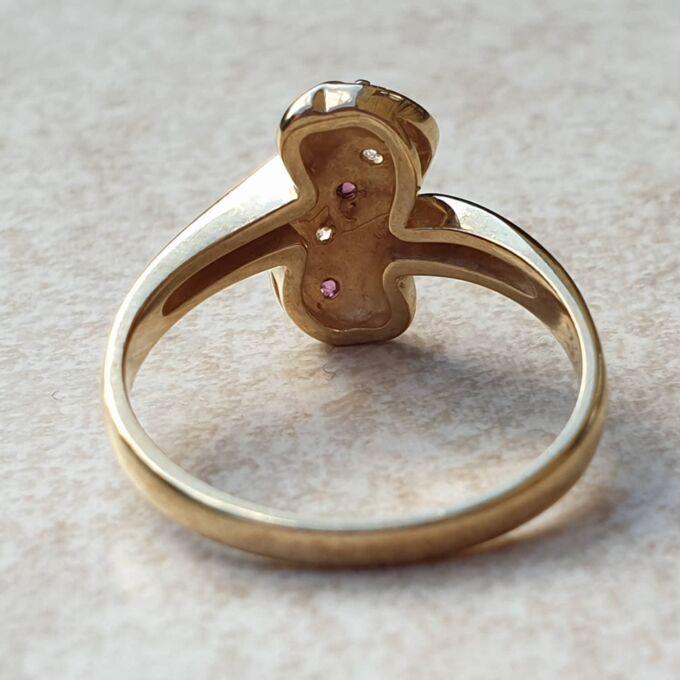 Ruby & Paste Scroll Ring in 9ct Gold.