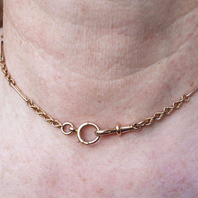 Fancy Link Chain with Dog Clip in 9ct Rose Gold
