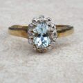 Aquamarine and Diamond Cluster Ring in 9ct Gold,  a UK M 1/2 or a US 6 3/4.