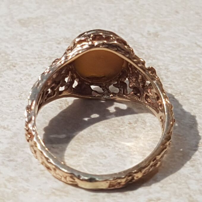 Ornate Rose Gold Tigers Eye Signet Ring, a UK K 1/2 or a US 5 3/4.