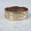 Broad Abstract Patterned Band in 9ct Gold,  a UK T or a US 10.