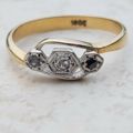 Art Deco Trilogy Diamond Ring in 18ct Gold & Platinum, a UK J 1/2 or a US 5 1/4.
