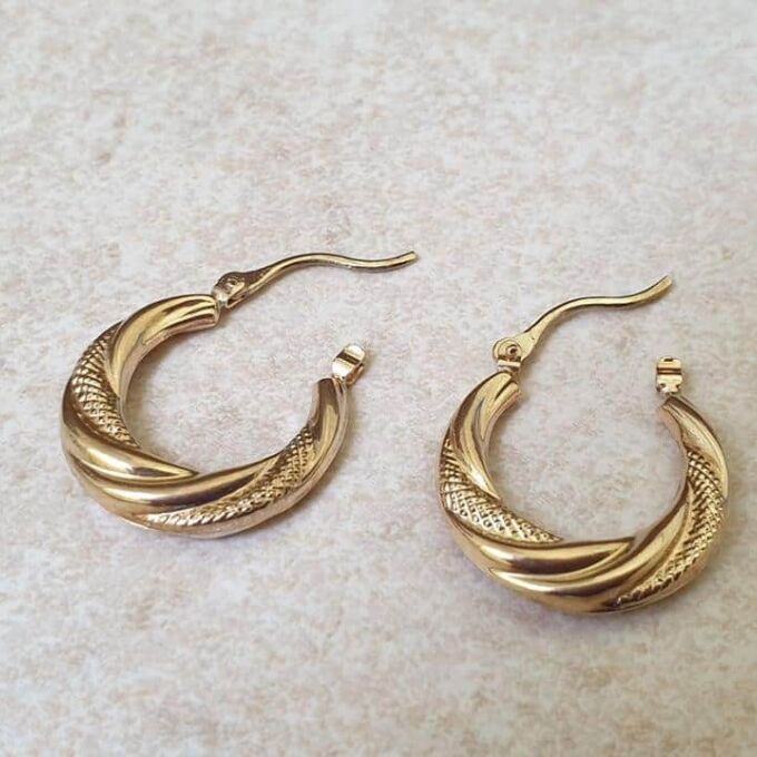 Patterned Hoop Creole Earrings in 9ct Gold