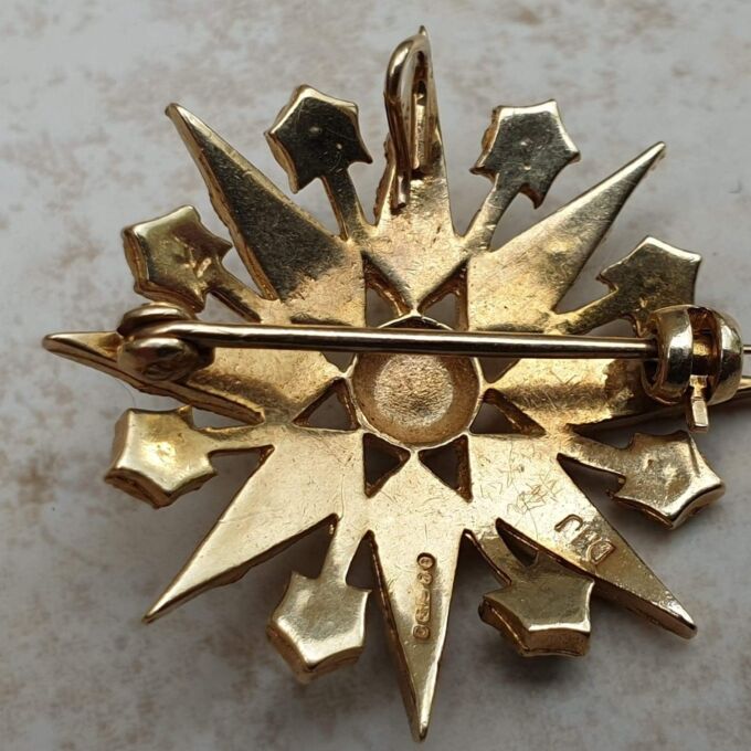 Turquoise and Pearl Star Snowflake Brooch and Pendant in 9ct Gold