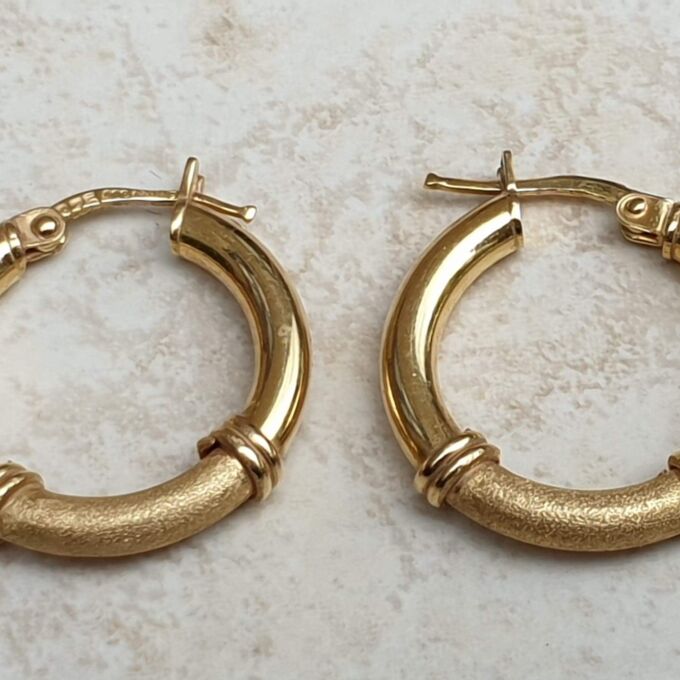 Satin and Matt Hoop Earrings in 9ct Gold
