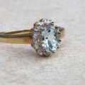 Aquamarine and Diamond Cluster Ring in 9ct Gold,  a UK M 1/2 or a US 6 3/4.