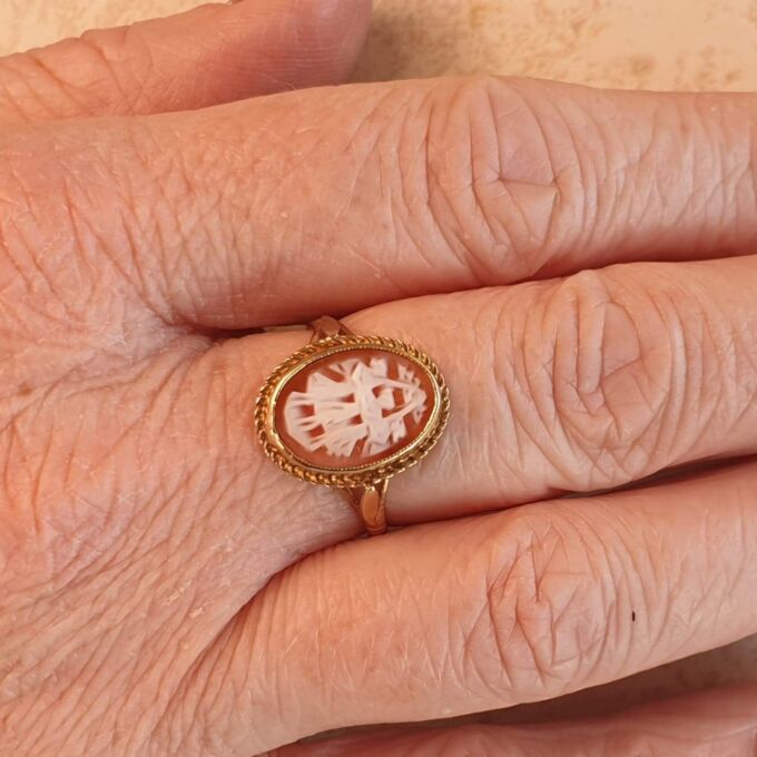 Cameo of The Three Graces, Ring is 9ct Gold, a UK P or a US 8.