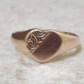 Part Engraved Heart Signet Ring in 9ct Gold.