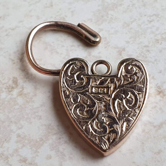 Engraved Front & Back Reversible Heart Padlock in 9ct Gold
