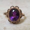 Vibrant Synthetic Amethyst Solitaire 9ct Gold Ring, a UK J or a US 5 1/4.