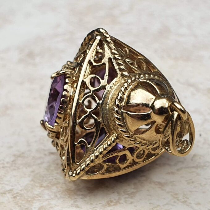 Large Three Sided Amethyst Lantern Pendant in 9ct Gold.