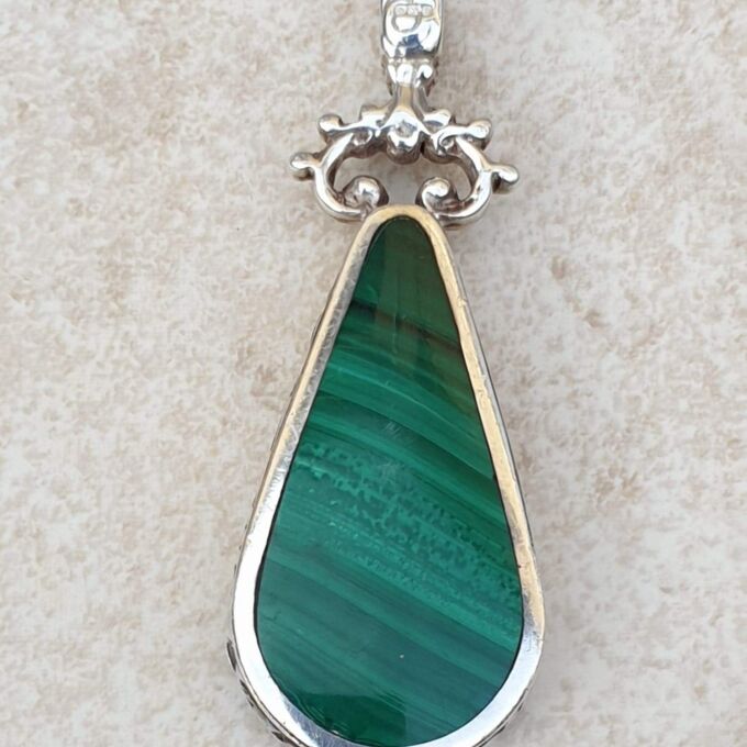Double Sided Malachite & Agate Pendant by David Scott Walker in Sterling Silver