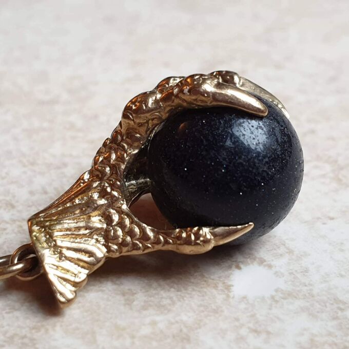 Goldstone Ball Eagle Talon Pendant in 9ct Gold