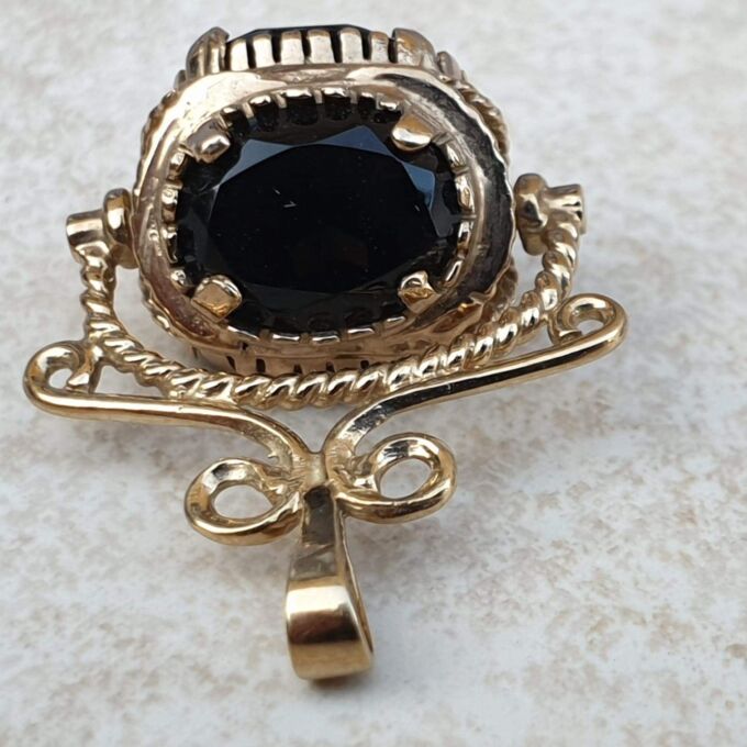 Three Stone Smoky Quartz Spinner Fob Pendant in 9ct Gold