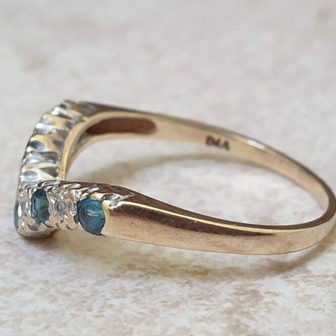 Topaz and Diamond Wishbone or Chevron Ring in 9ct Gold.