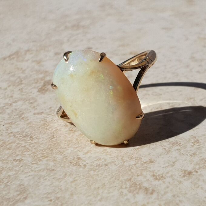 Huge Oval Opal Solitaire Ring in 9ct Gold, a UK K or a US 5 3/4.
