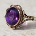 Vibrant Synthetic Amethyst Solitaire 9ct Gold Ring, a UK J or a US 5 1/4.
