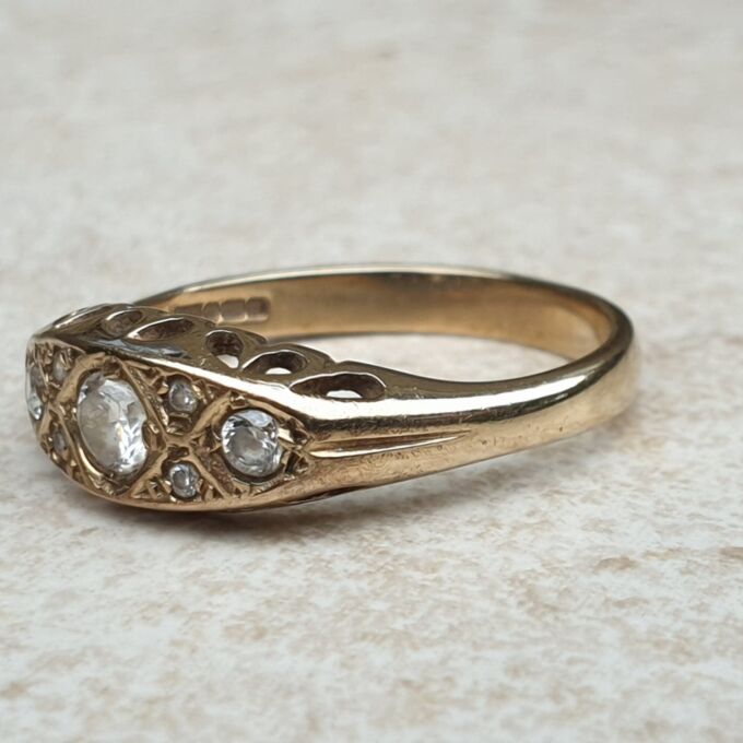 Gypsy Ring with CZ Stones in 9ct Gold,  a UK O 1/2 or a US 7 1/2.