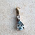Pear Cut Aquamarine and Diamond Pendant in 9ct Gold