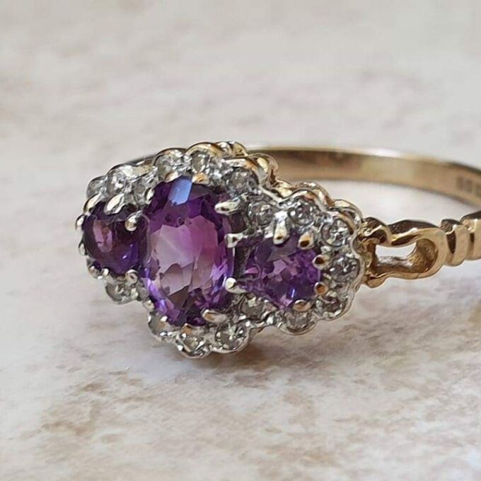 Amethyst and Diamond Ring in 9ct Gold,  a UK K or a US 5 1/2.
