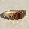 Garnet and Citrine Five Stone Ring in 9ct Gold,  a UK P 1/2 or a US 8 1/4.