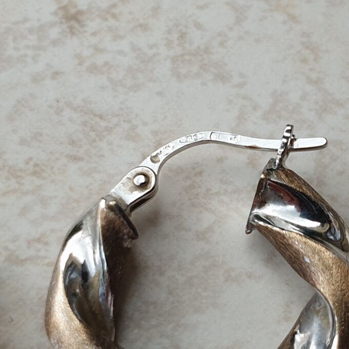 Two Colour Twisted Hoop Earrings in 9ct Gold