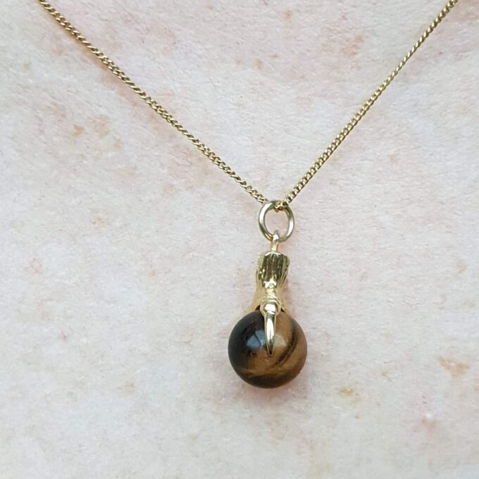 Terrific Tigers Eye Ball Claw Pendant in 9ct Gold