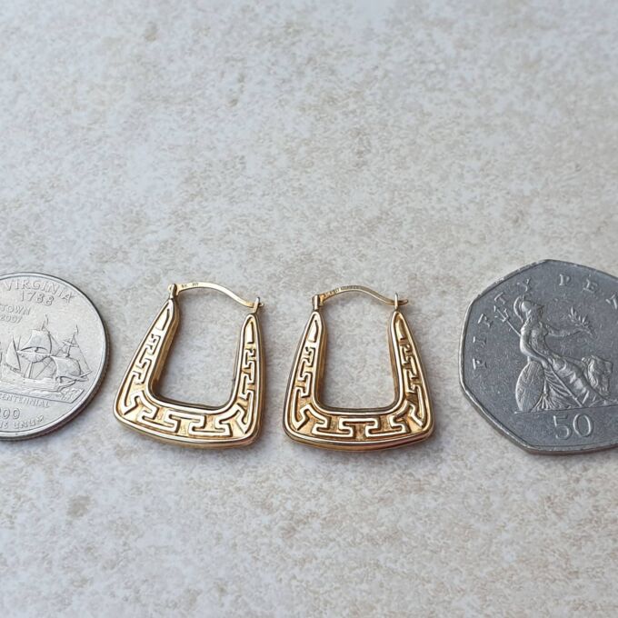Greek Key Creole Earrings in 9ct Gold