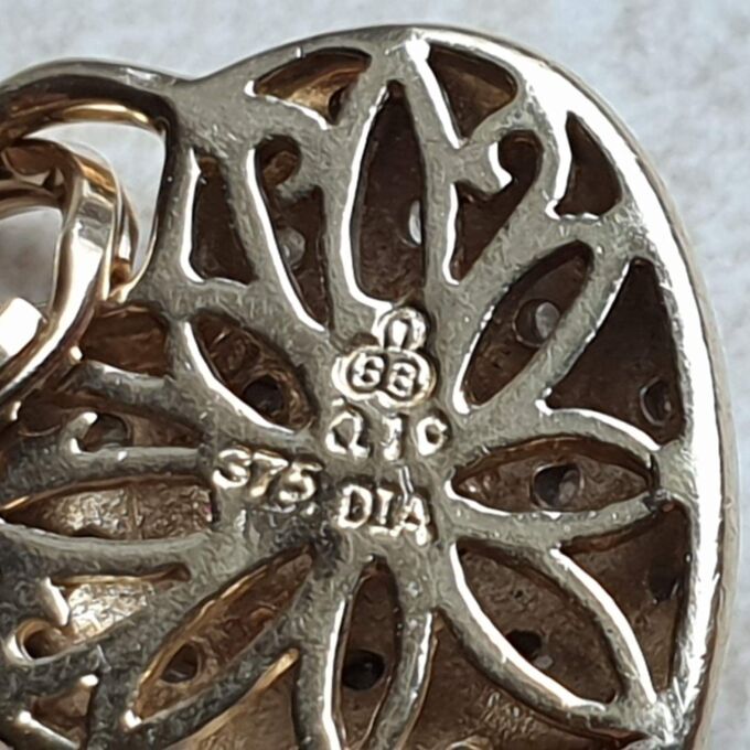 Reversible Pave Set Heart Pendant or Charm in 9ct Gold.