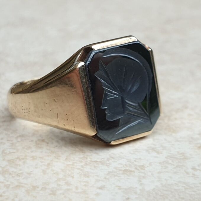 Hematite Centurion Intaglio Signet Ring in 9ct Gold,  a UK O 1/2 or a US 7 3/4.
