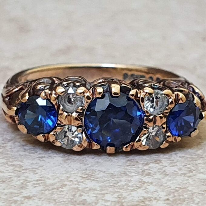 Synthetic Sapphire Gypsy Ring in 9ct Gold.