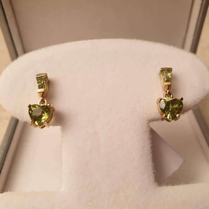 Peridot Heart Drop earrings in 9ct Gold