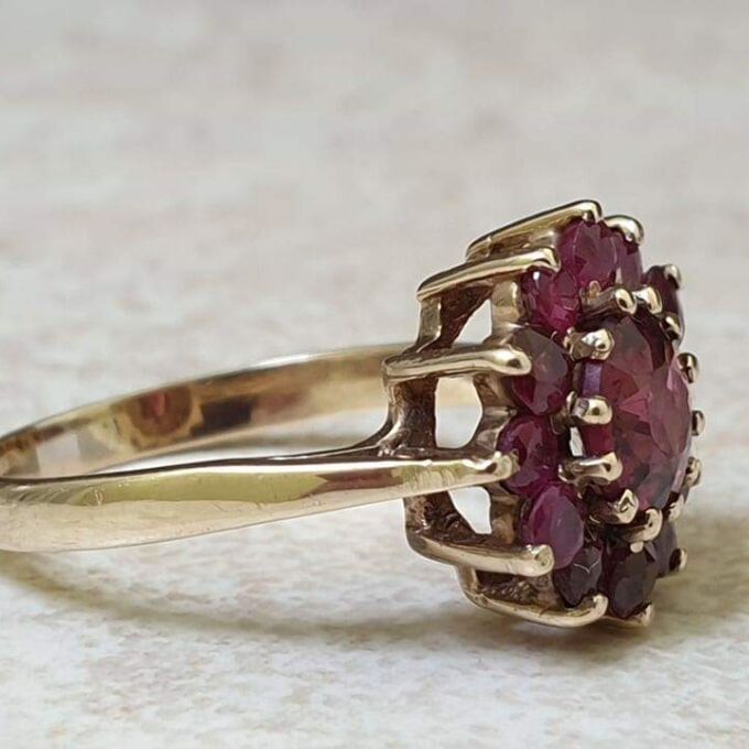Rhodolite Garnet Cluster Ring in 9ct Gold.